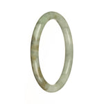 A petite round jade bracelet with beautiful green color and intricate brown patterns. This traditional piece is made of genuine Grade A jade.