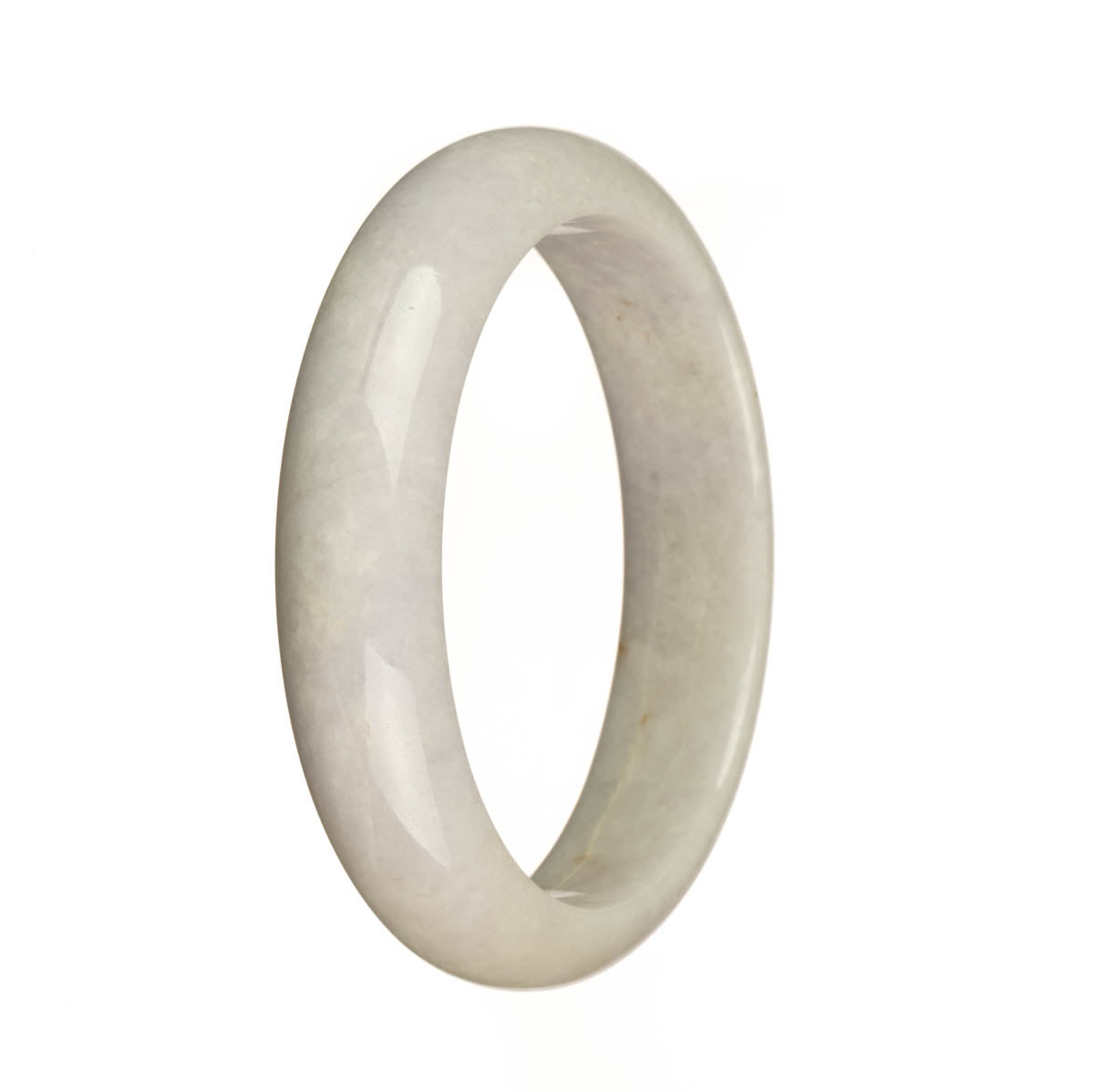 A pale lavender Burma Jade bangle featuring a half moon design, measuring 60mm in size.