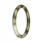 Genuine Grade A White with Olive Green Pattern Jadeite Bangle - 60mm Petite Round