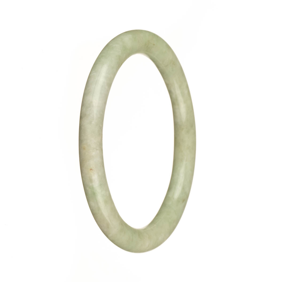A small, round, light green Burma Jade bangle with an authentic, untreated appearance.