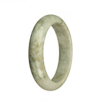 A close-up image of a bracelet made of genuine Grade A Burmese jade. The jade has a grey color with intricate brown patterns. The bracelet is in the shape of a half moon and has a diameter of 55mm. It is a product from the brand MAYS.