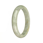 A close-up image of a jadeite bracelet in a natural greyish green color with brown patterns. The bracelet is in the shape of a half moon and has a diameter of 60mm.