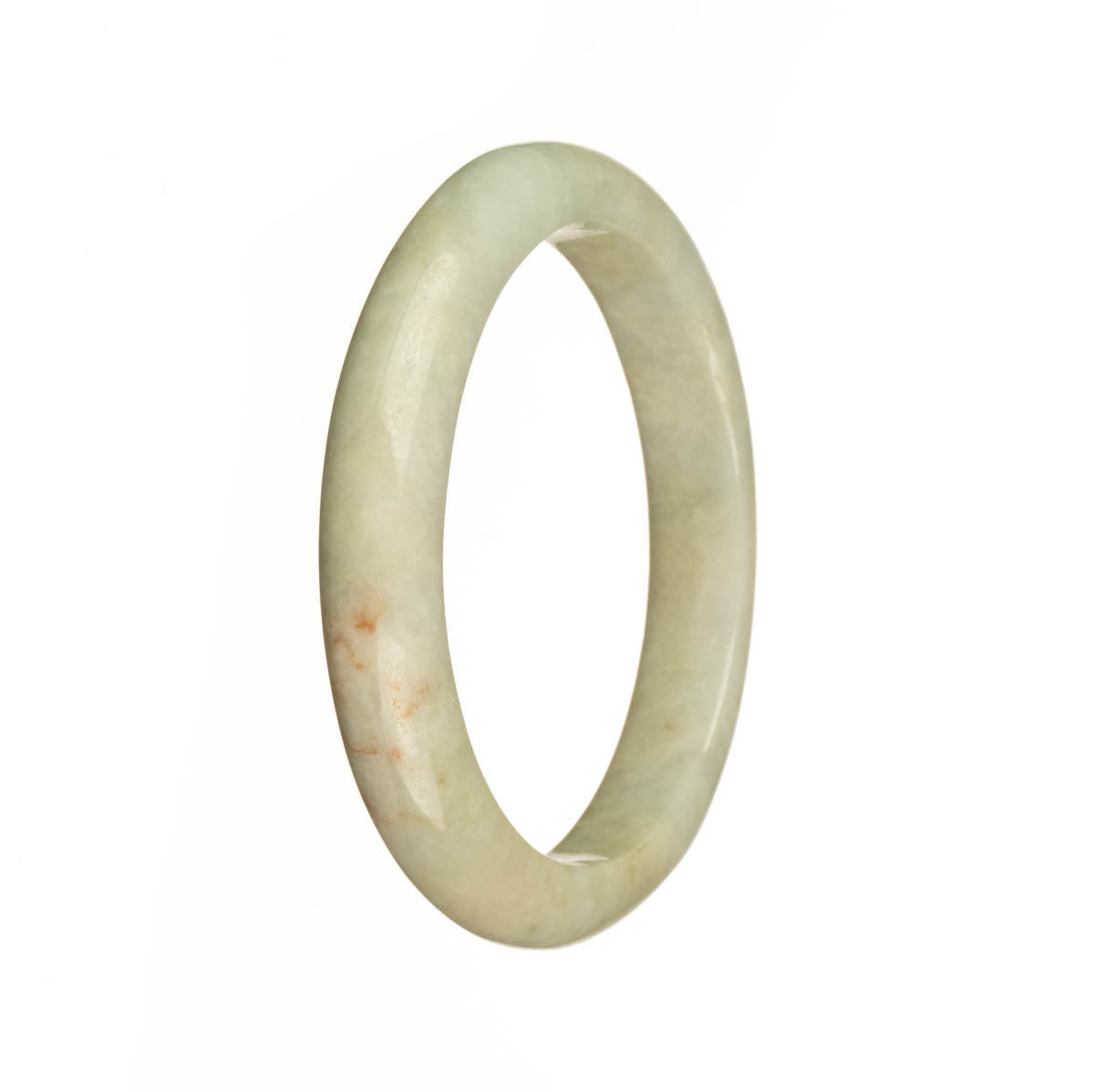 Certified Natural White with Red Patterns Burma Jade Bracelet - 56mm Semi Round