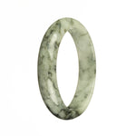 Certified Type A White with Dark Green Patterns Traditional Jade Bracelet - 58mm Half Moon