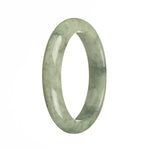 An exquisite half moon-shaped green jade bangle bracelet made of authentic Type A jadeite jade, measuring 58mm in diameter. A stunning and timeless piece of jewelry by MAYS™.