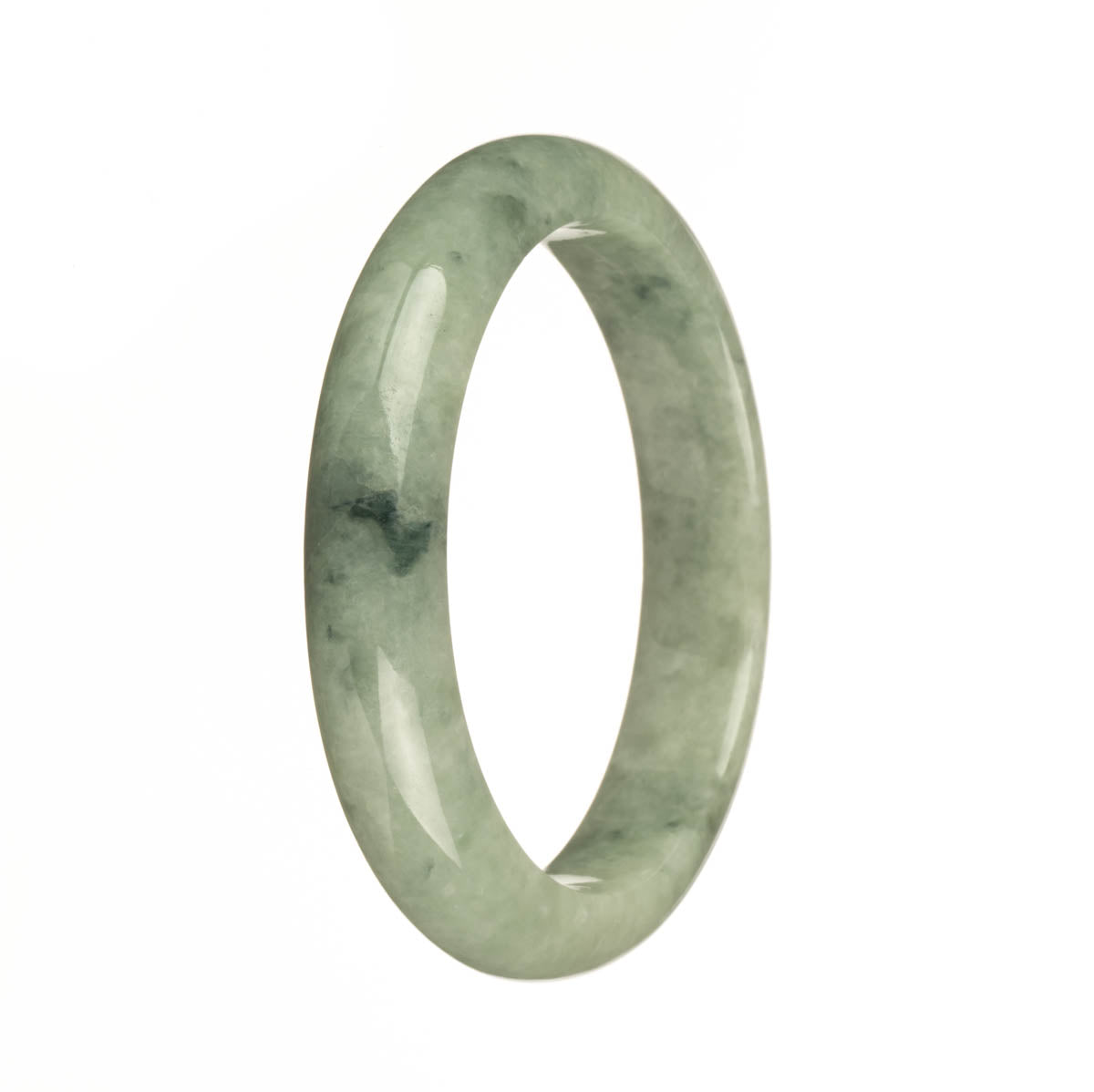 A stunning half-moon shaped green Burma Jade bangle, known for its natural beauty and authenticity. Perfect for adding a touch of elegance to any outfit.