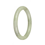 A bracelet made of light green Burma jade, with a round shape and a petite size of 56mm. The jade is certified as Grade A quality. The bracelet is created by MAYS.