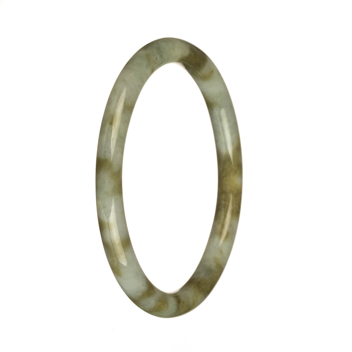 Genuine Natural Grey with Olive Green Patterns Burma Jade Bangle - 61mm Petite Round