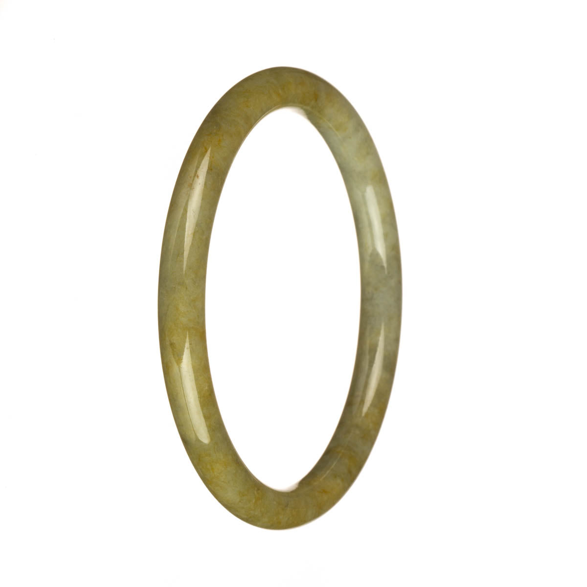 Close-up of a light grey and yellow traditional jade bracelet, featuring a petite round design. The bracelet is made of genuine grade A jade, exuding elegance and sophistication.