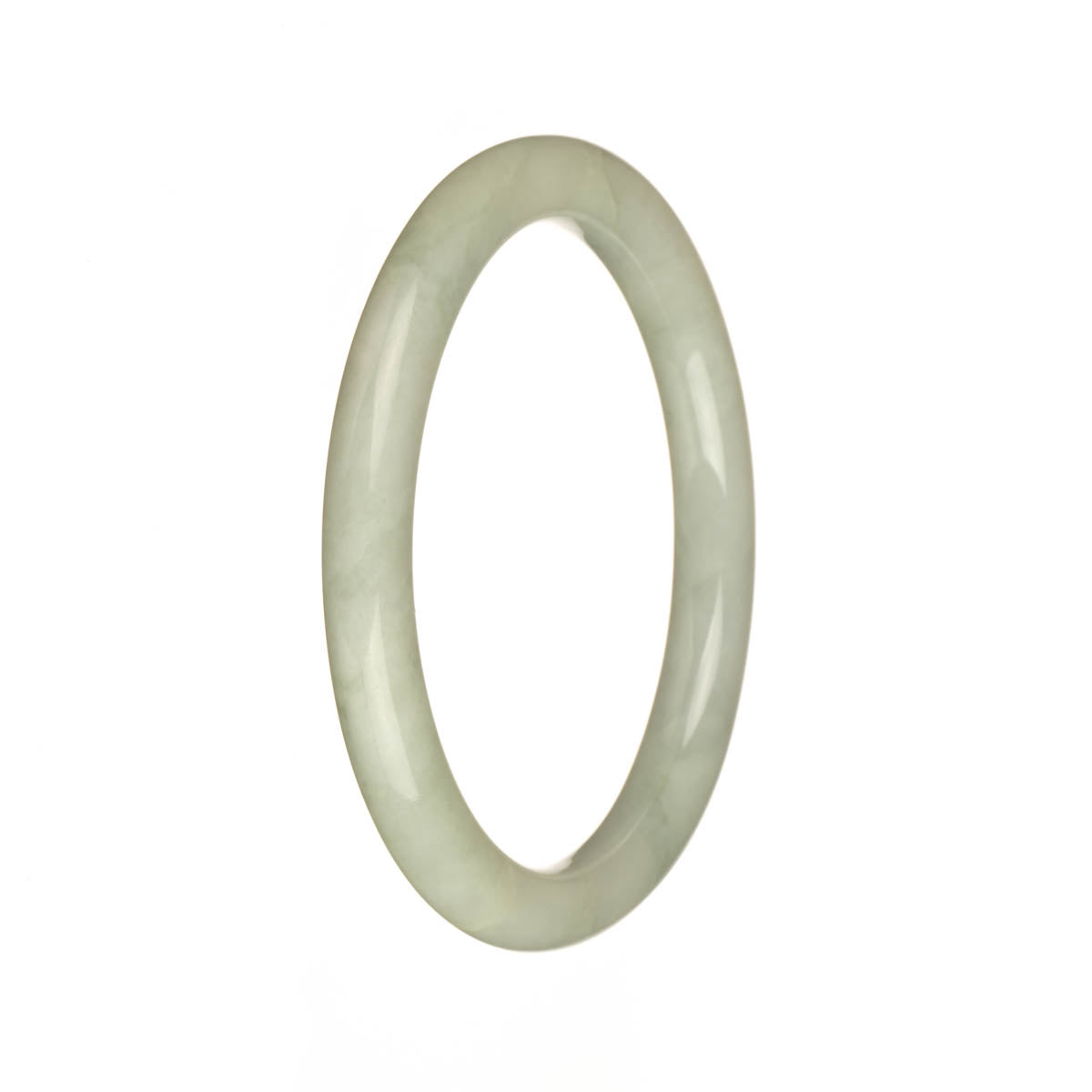 Genuine Type A Greyish White with Light Green Patterns Traditional Jade Bangle Bracelet - 56mm Petite Round