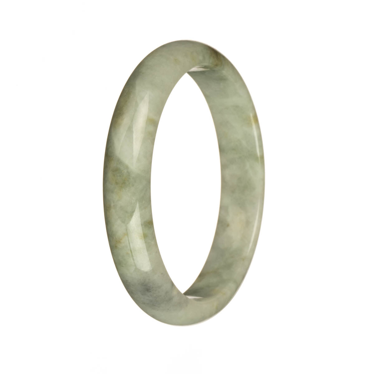 Authentic Grade A Light Grey with Grey and Brown Patterns Burmese Jade Bangle Bracelet - 59mm Half Moon