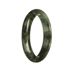 Real Untreated Olive Green with Dark Green Patterns Jadeite Jade Bracelet - 56mm Half Moon
