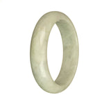 A light grey traditional jade bangle bracelet in a half moon shape, measuring 59mm in diameter.