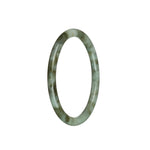 A petite round traditional jade bangle with untreated white color and olive green patterns, certified by MAYS GEMS.