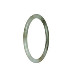 A close-up photo of a delicate round jade bracelet made from genuine, untreated white and olive green jadeite jade. The bracelet measures 63mm in size and is beautifully crafted by MAYS GEMS.