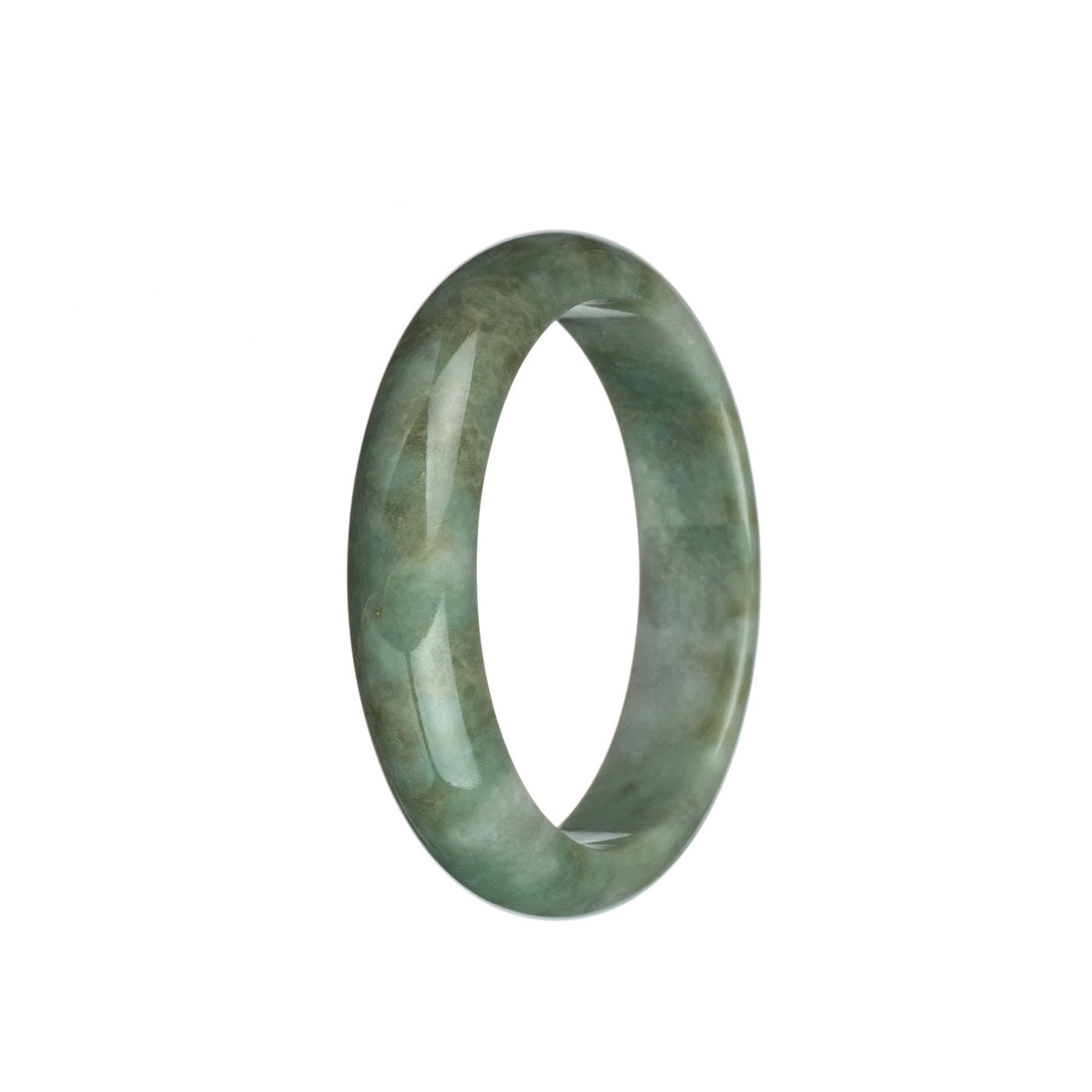 Authentic Grade A Green and Grey with Brown Patterns Traditional Jade Bangle - 57mm Half Moon