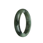 Certified Natural Green and Light Grey with Black Patterns Jadeite Bangle Bracelet - 60mm Half Moon