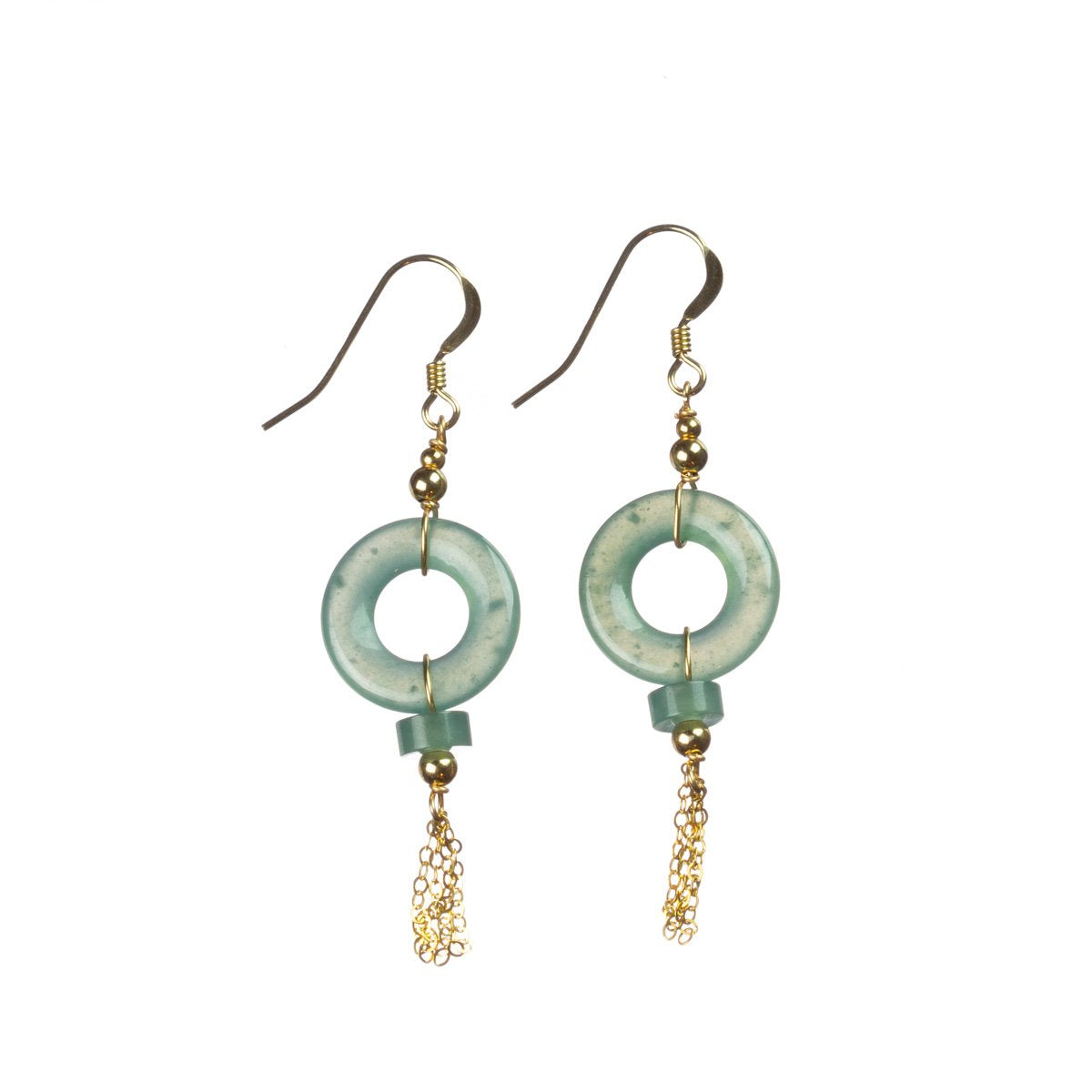Icy Bluish Green Jade Gold Drop Earrings