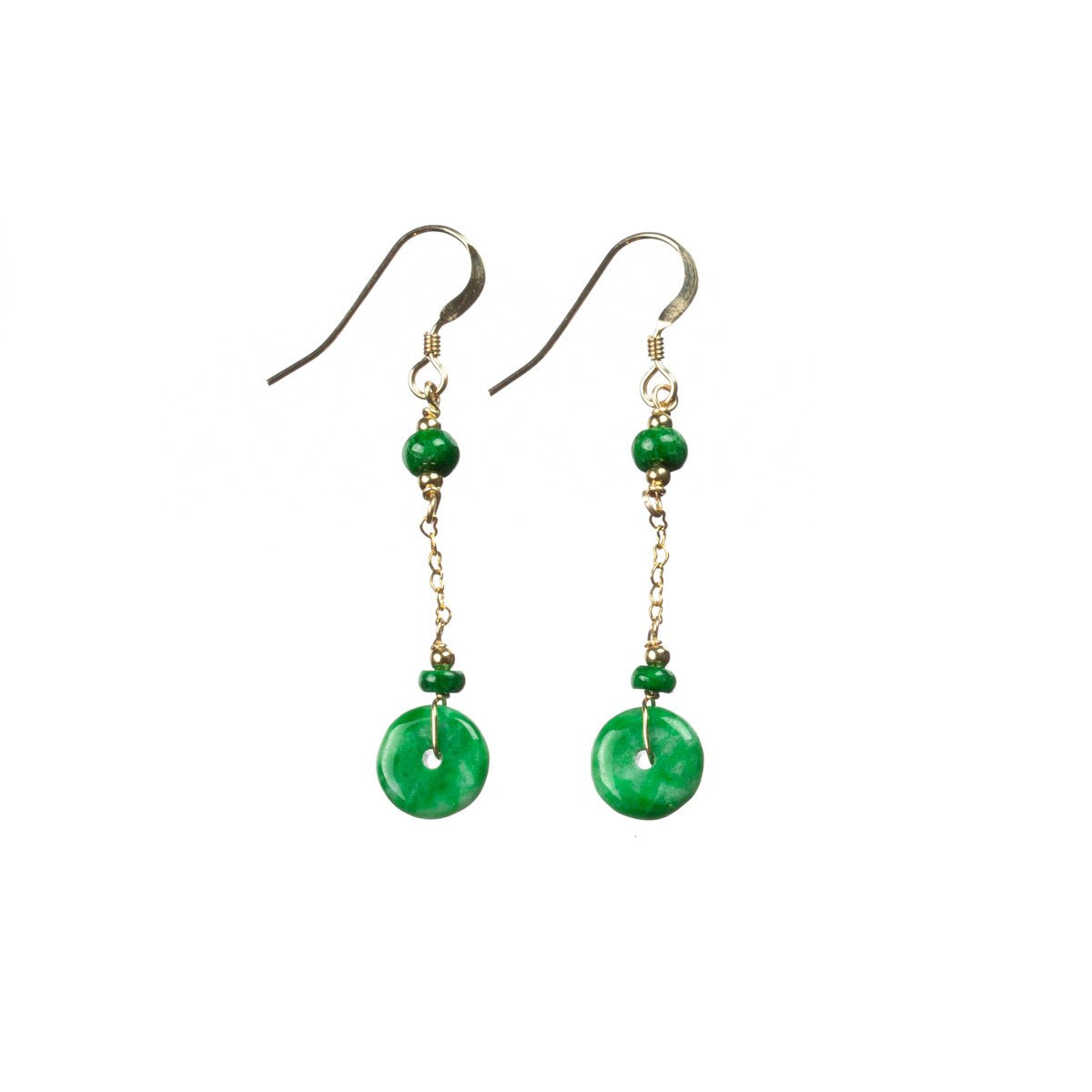 Emerald Green Jade Gold Drop Earrings