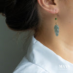 Icy Bluish Green Jade Gold Drop Earrings