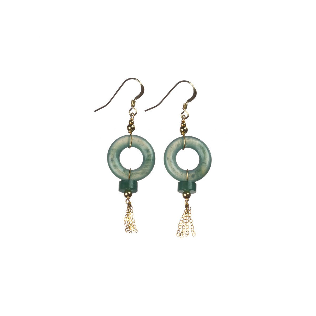 Icy Bluish Green Jade Gold Drop Earrings