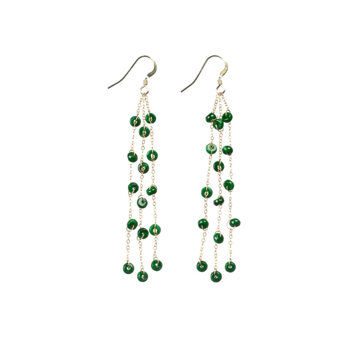 Emerald Green Jade Gold Drop Earrings