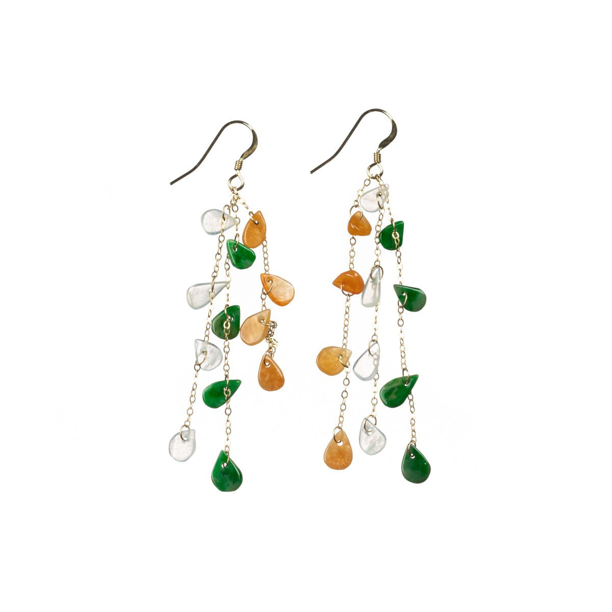 Mixed: Green White Yellow Jade Gold Drop Earrings