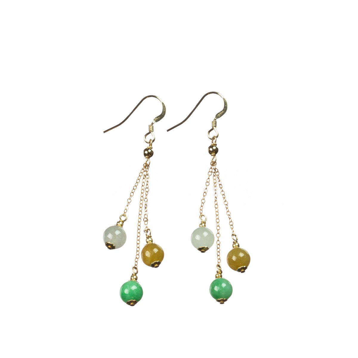 Mixed: Green White Yellow Jade Gold Drop Earrings