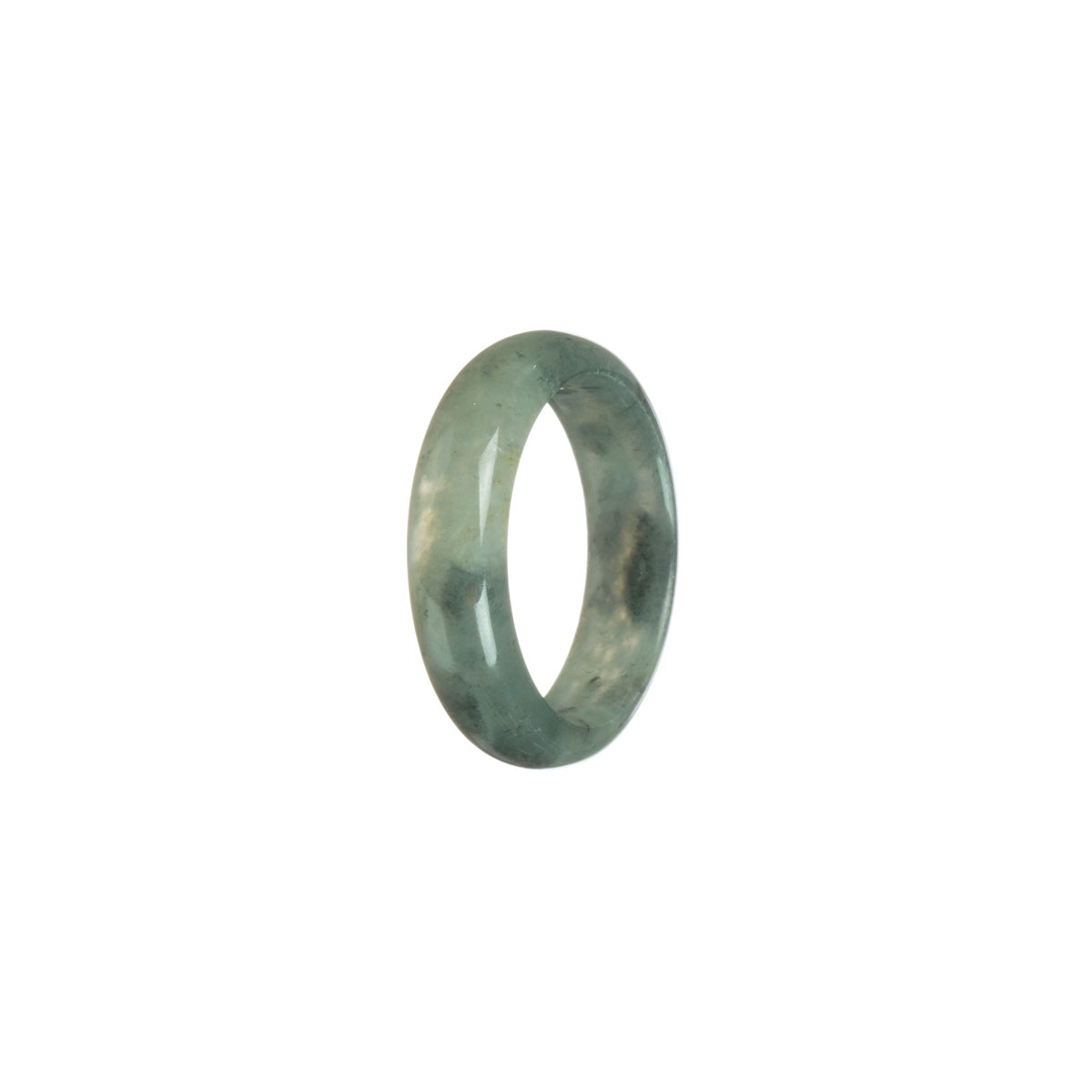 Genuine Green with dark Grey Jadeite Jade Band - Size S 1/2