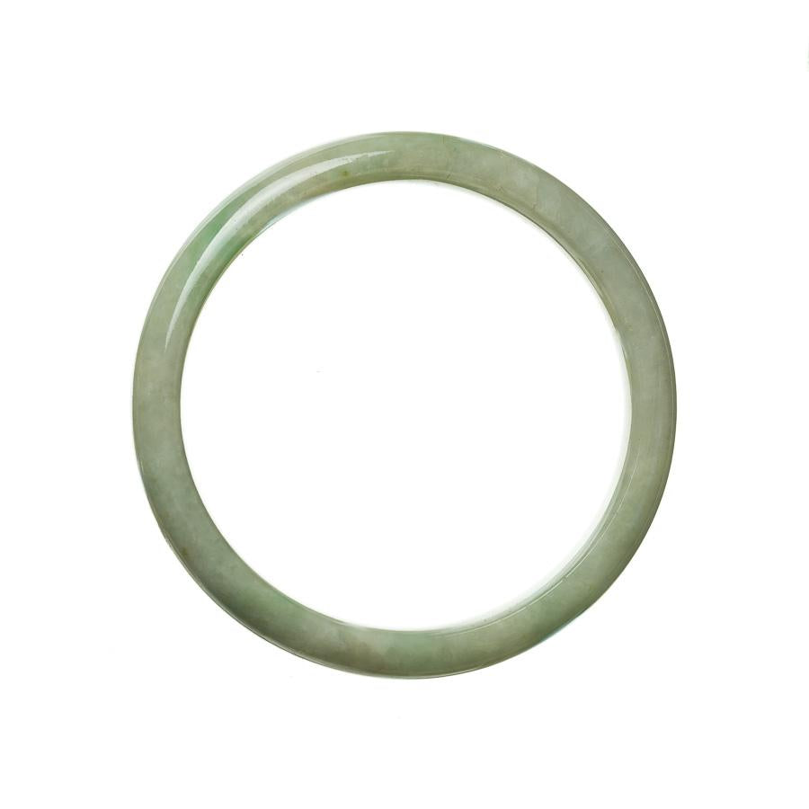 A close-up image of an authentic Grade A green traditional jade bangle, with a half-moon shape and a diameter of 55mm. This exquisite piece is sourced from MAYS GEMS.