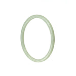 A close-up image of a pale green jade bangle bracelet, handcrafted with traditional design, displaying its natural and authentic beauty. The bracelet is thin and measures 52mm in diameter, making it a delicate and elegant accessory. Manufactured by MAYS™.