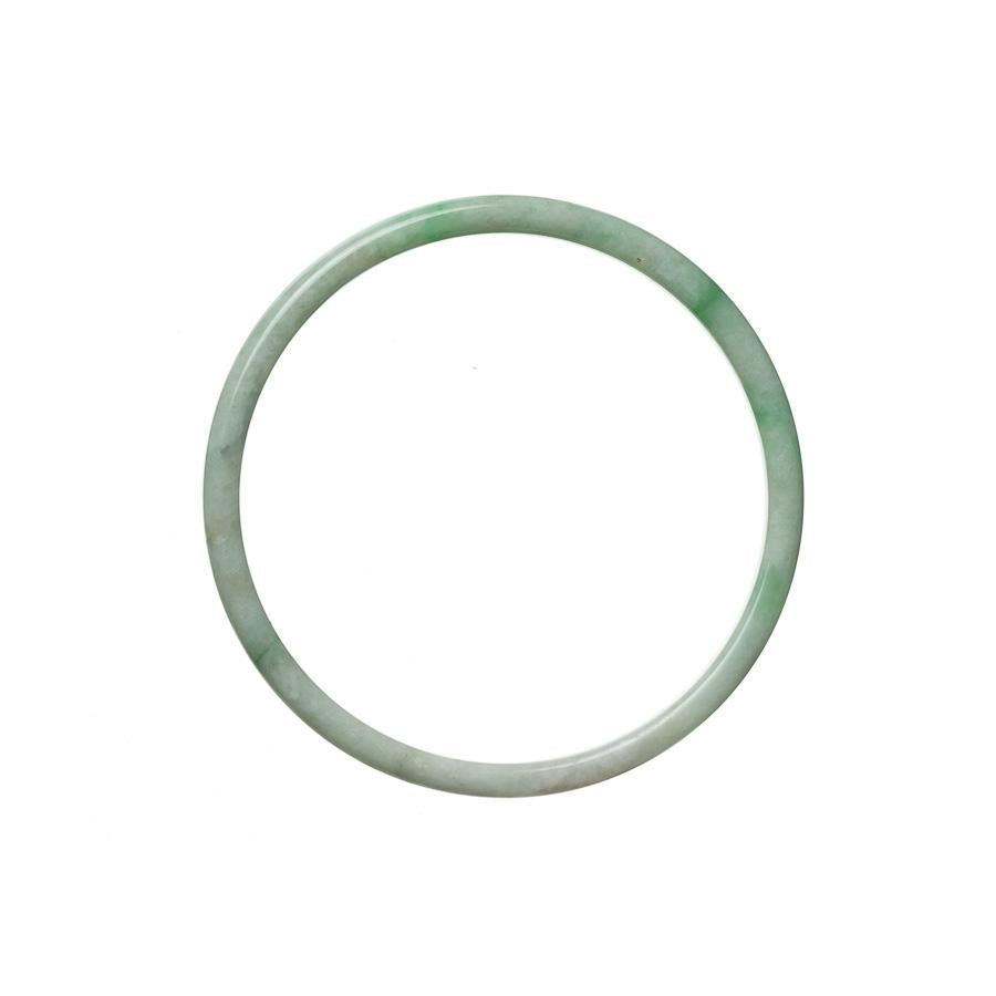 An elegant, thin jade bangle with a vibrant green hue, made from genuine Grade A Burmese jade.