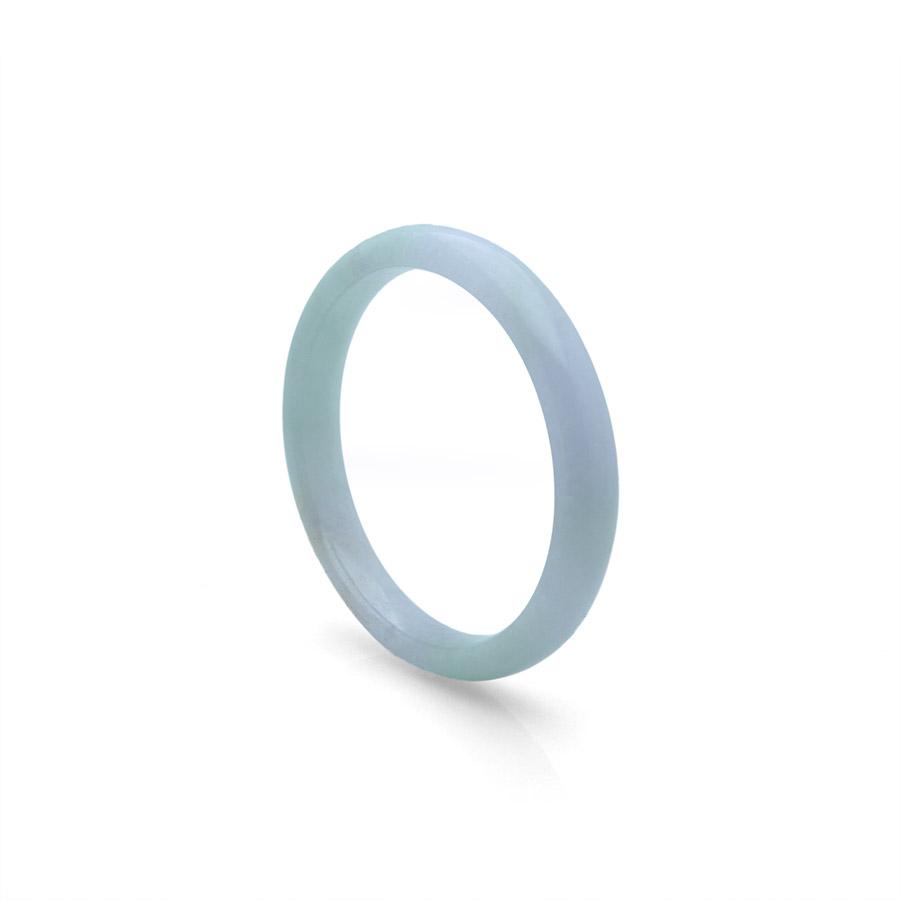 A close-up image of an authentic Type A Green Lavender Burmese Jade Bangle Bracelet. The bracelet has a semi-round shape and measures 57mm in diameter. It features a smooth and glossy surface with a beautiful green and lavender color. The bracelet is a genuine MAYS product.