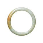 A close-up image of a natural untreated green brown jade bangle bracelet. The bracelet has a semi-round shape and measures 56mm in diameter. It is crafted by MAYS GEMS.