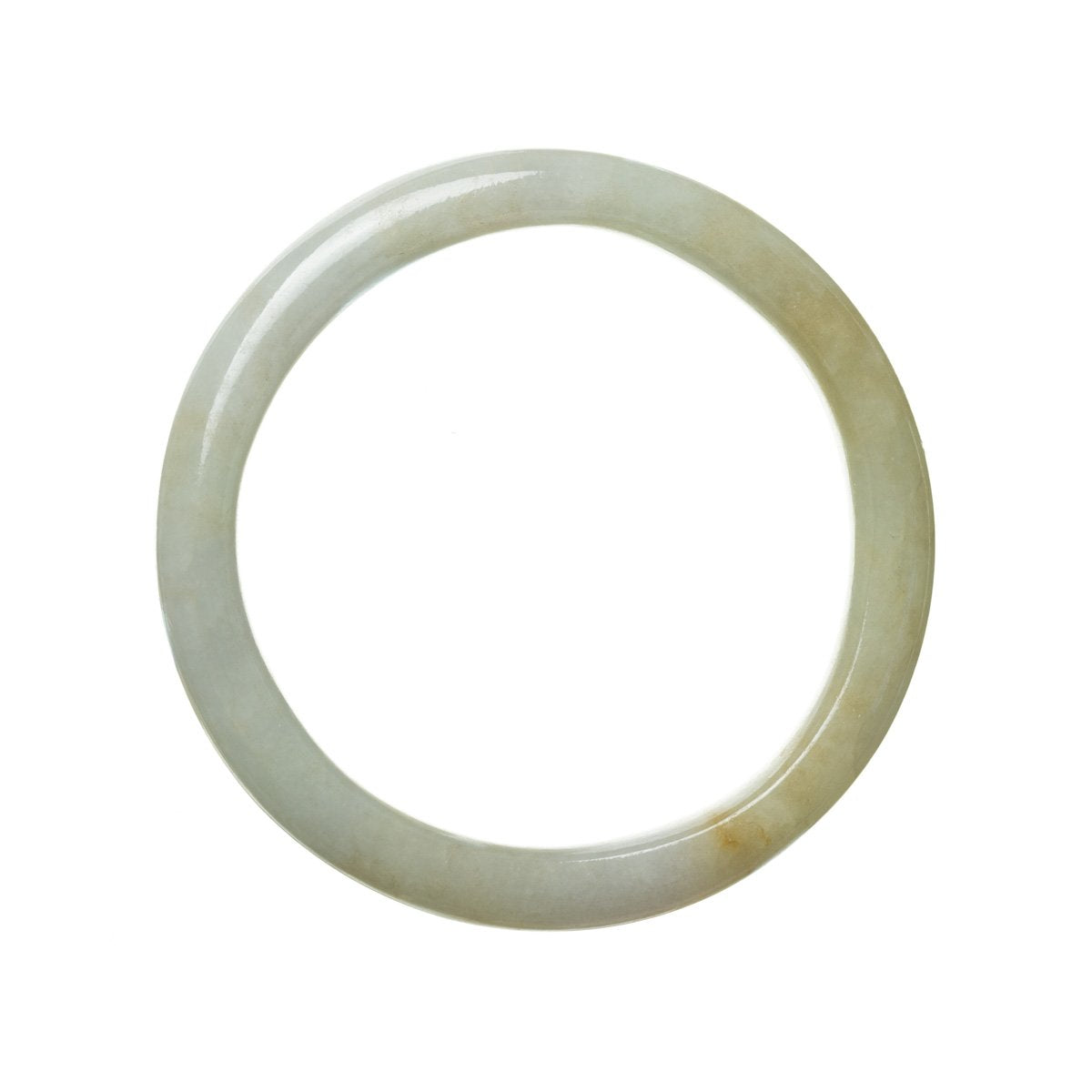 A close-up image of a traditional grey jade bracelet, with a semi-round shape and a diameter of 57mm. The bracelet is made of certified natural jade and is sold by MAYS GEMS.