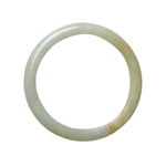 A close-up image of a traditional grey jade bracelet, with a semi-round shape and a diameter of 57mm. The bracelet is made of certified natural jade and is sold by MAYS GEMS.