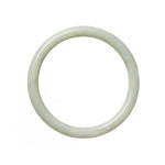 A close-up photo of a pale green lavender Burmese jade bracelet, round in shape and measuring 61mm in diameter. The bracelet is made of high-quality Grade A certified jade, showcasing its natural beauty and elegance. The brand name "MAYS" is also mentioned.