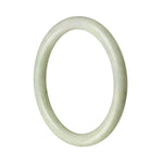 A close-up image of a round, pale green lavender Burma jade bangle with a diameter of 61mm. The bangle has a smooth and polished surface, showcasing the intricate natural patterns and hues of the jade.