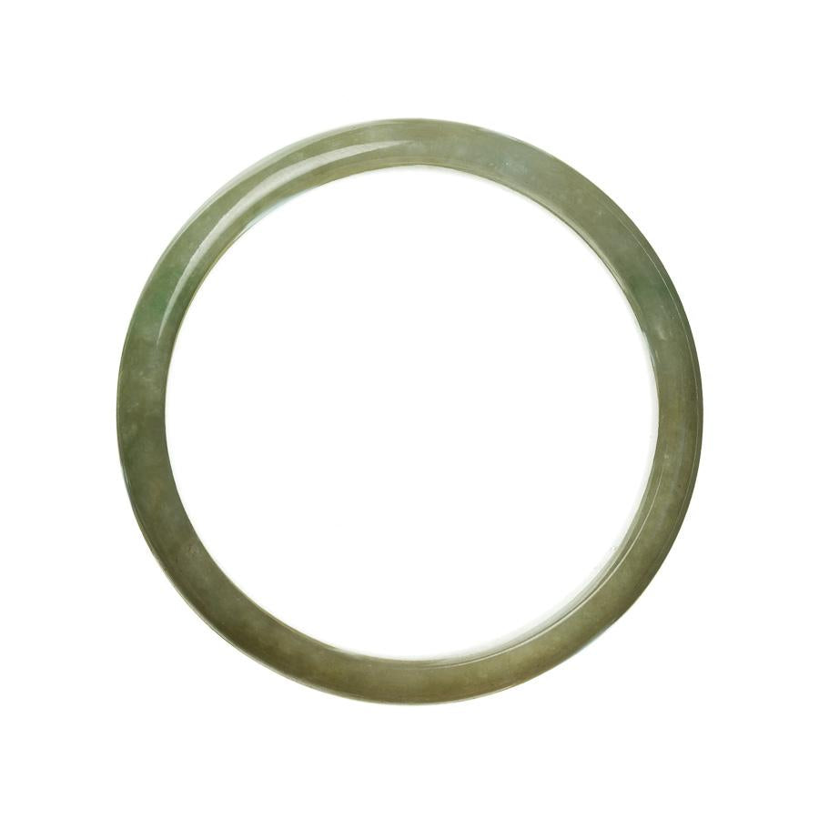 An untreated greenish brown Burmese jade bangle with a half-moon shape, certified authenticity guaranteed.