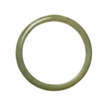 A close-up image of a beautiful, high-quality green Burmese jade bracelet. The bracelet has a semi-round shape and a diameter of 58mm. It is expertly crafted and showcases the exquisite color and natural patterns of the jade stone. The bracelet is both elegant and timeless, making it a perfect accessory for any occasion.