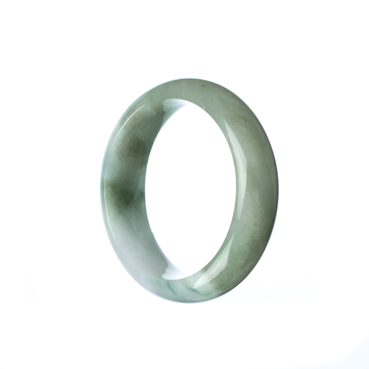 A half-moon shaped green jadeite bangle bracelet, designed for children, displaying a natural and certified beauty.