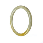 A close-up image of a small white and brown jadeite bracelet with a certification label. The bracelet is made of high-quality jadeite stones, arranged in a delicate pattern. It has a petite size of 58mm, making it a perfect accessory for a dainty wrist. The brand name "MAYS" is visible on the label, indicating the bracelet's manufacturer.