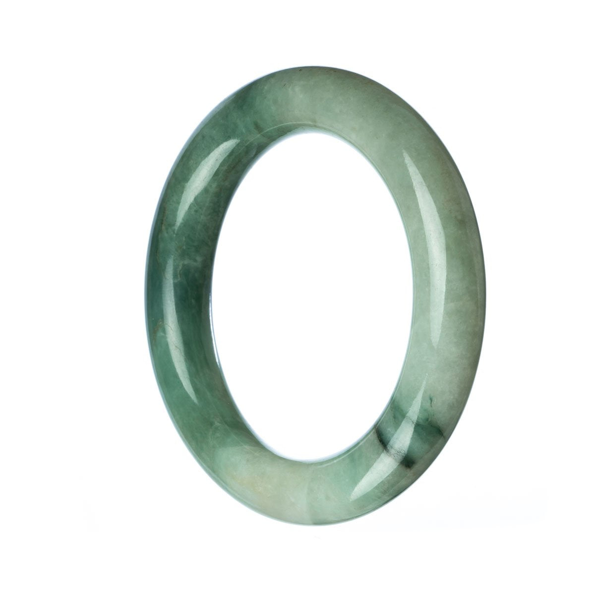A round green jadeite jade bangle bracelet, showcasing its natural and authentic beauty, offered by MAYS GEMS.