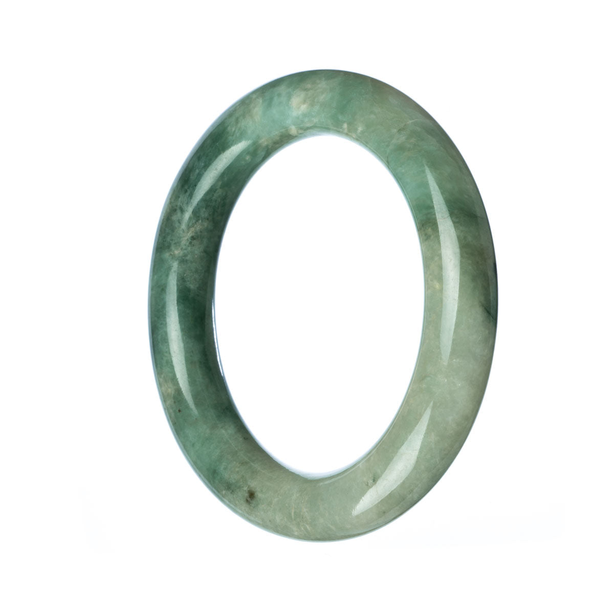 A round green Burma jade bracelet with a 55mm diameter, made from genuine natural jade.
