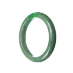 A stunning green jadeite bangle bracelet, featuring a genuine Type A jadeite stone in a semi-round shape, measuring 58mm in diameter. A beautiful accessory from MAYS GEMS.