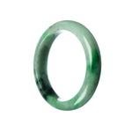 A close-up photo of a beautiful green jade bracelet with a smooth semi-round shape and a diameter of 57mm. It is a genuine Type A jade, known for its high quality and traditional significance. The bracelet is designed by MAYS™, a reputable brand in jade jewelry.