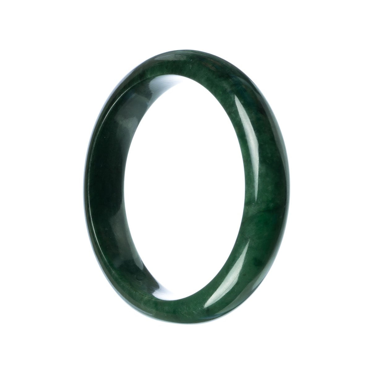 A high-quality green jade bracelet with a half-moon shape, measuring 63mm in size. Designed by MAYS™, this bracelet exudes traditional elegance and showcases genuine Grade A jade.