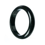 A stunning black Burma Jade bangle bracelet with a smooth half-moon shape, made from genuine Grade A jade.