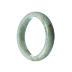 A close-up image of a round, white Burmese jade bangle bracelet with a smooth, polished surface. The bracelet is made from authentic, natural jade and measures 57mm in diameter. It is a stunning piece of jewelry offered by MAYS GEMS.