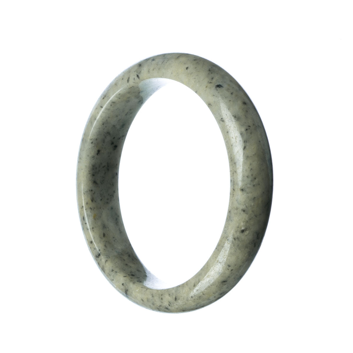 A half moon-shaped bangle bracelet made of genuine Grade A grey green Burmese jade, measuring 63mm in size.